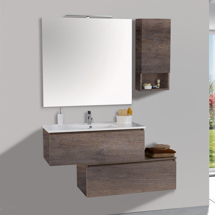 Mobile da Bagno Sospeso 100cm Pensile P18cm Mazzoni Boston 15 Grigio Frassinato