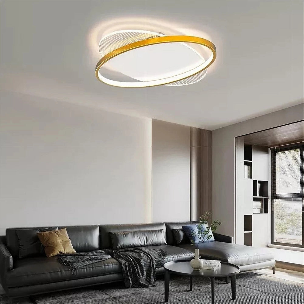 Trade Shop - Plafoniera Led 28 W Rotonda Oro Moderno Lampadario Soffitto Luce Naturale 71019 -