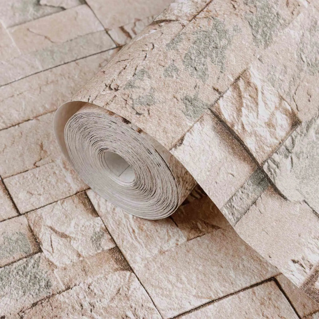 Carta da Parati 3D Pietra Beige 10 x 0,53 m Tessuto Non Tessuto 42046689