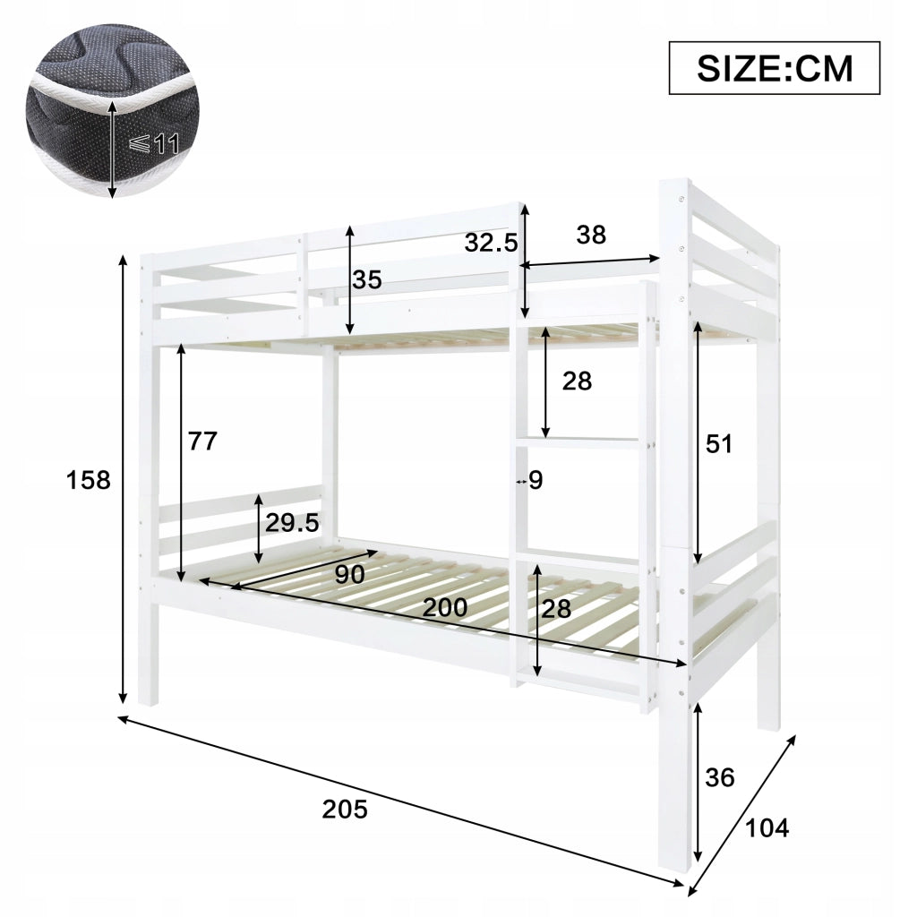 Letto a castello con scala - Xylo - 90x200 - Bianco - Senza materasso