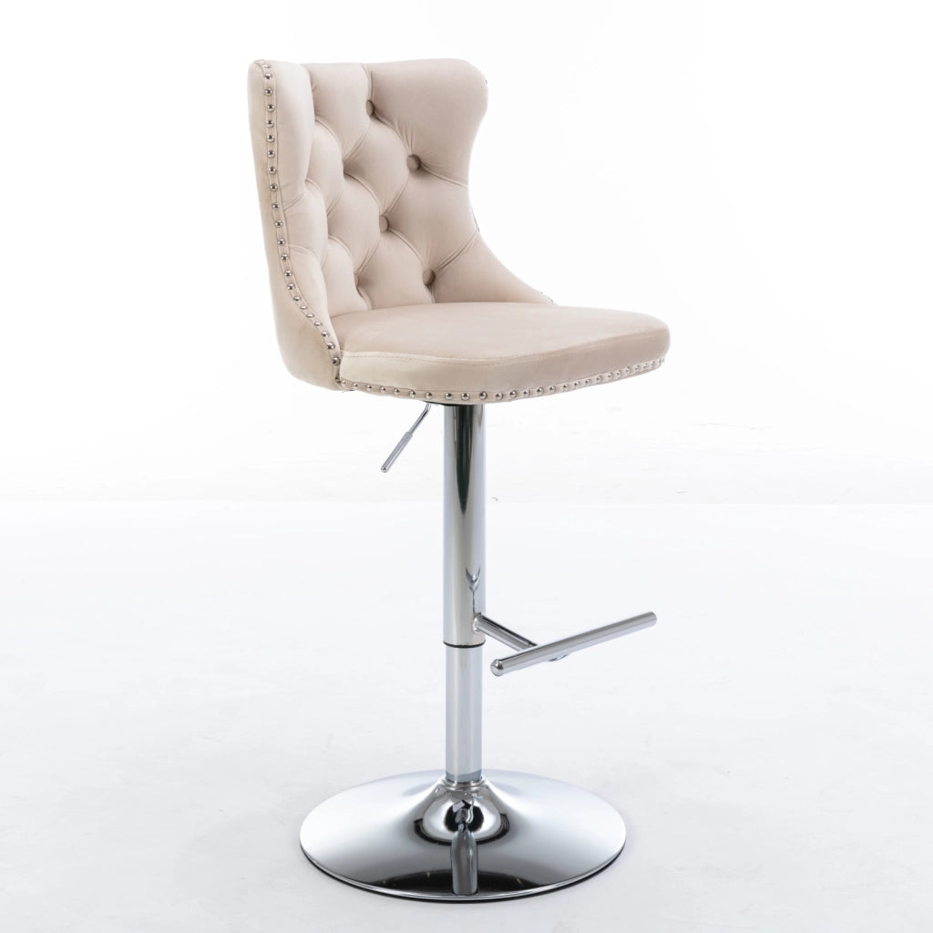 Sgabelli da bar girevoli in velluto con altezza della seduta regolabile da 63,5 a 84 cm, base cromata, schienale imbottito e confortevole, ideali per
