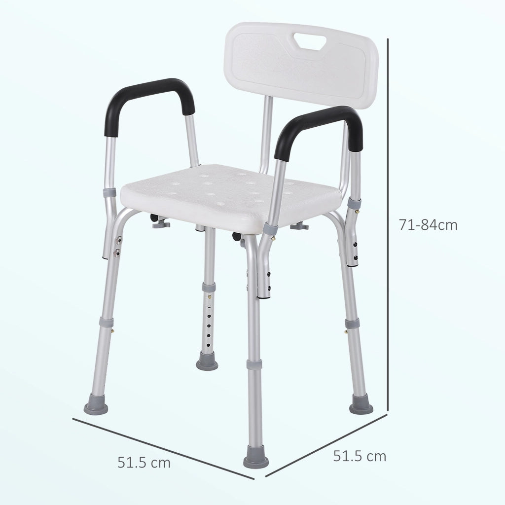 Sedia per Doccia 51,5x51,5x71-84 cm Altezza Regolabile e Piedini Antiscivolo in Alluminio Bianco