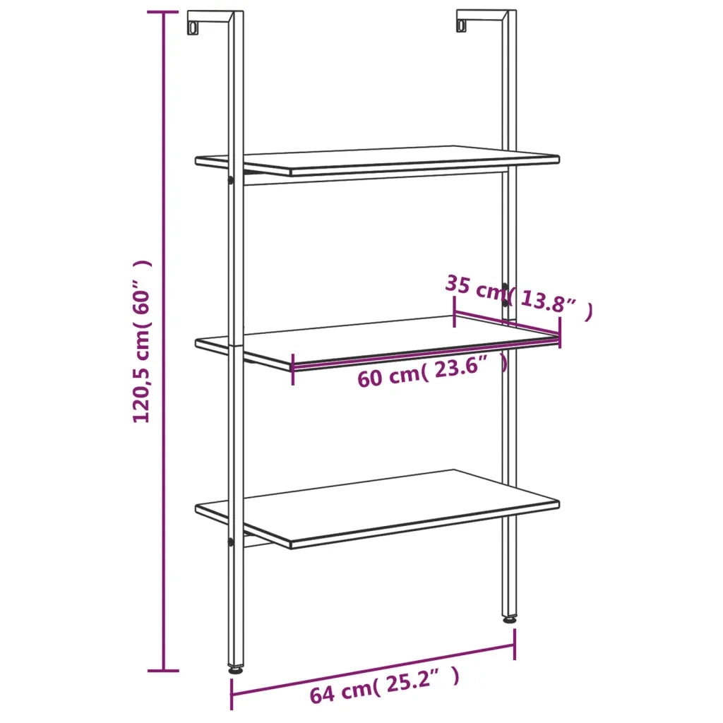 Scaffale Pendente a 3 Livelli Nero 64x35x120,5 cm CFW7594555