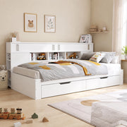 DESMIU Letto combinato 90 × 190 cm 1 posto con cassetti, ripiani e armadio contenitore, senza materasso, bianco