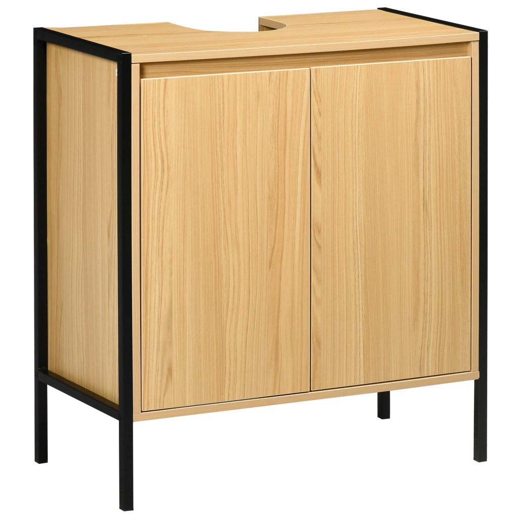 Mobile Sottolavabo per Bagno in Legno con 2 Ante e Ripiano 60x30x65,2 cm ¨C zephmum ¨C Rovere