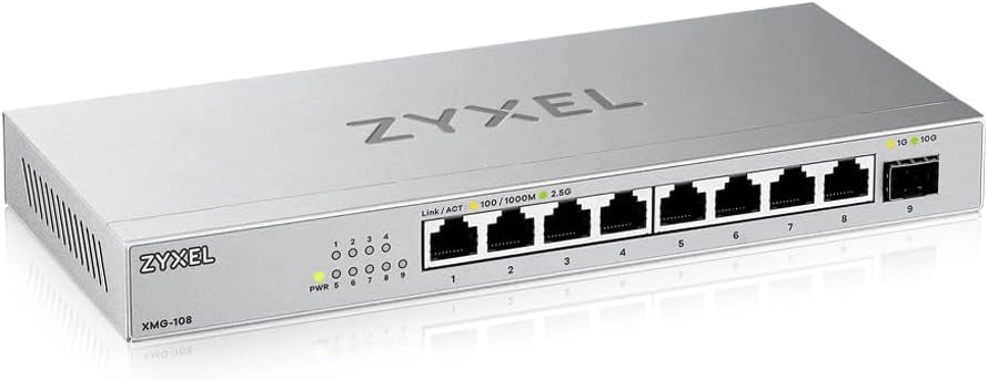 Switch PoE 8 Porte | Unmanaged Multi-Gigabit Switch Ethernet 2.5G | 8x PoE++ Budget 100W + 1x 10Gb SFP+ | Montaggio su Desktop o a Parete [XMG-108HP]