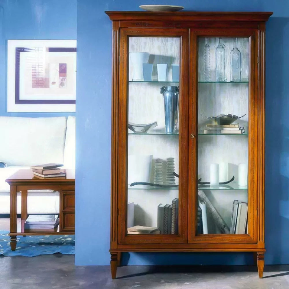 Vetrina classica in legno 2 porte finitura bassano l.108 p.43 h.190 - Mobili 2G