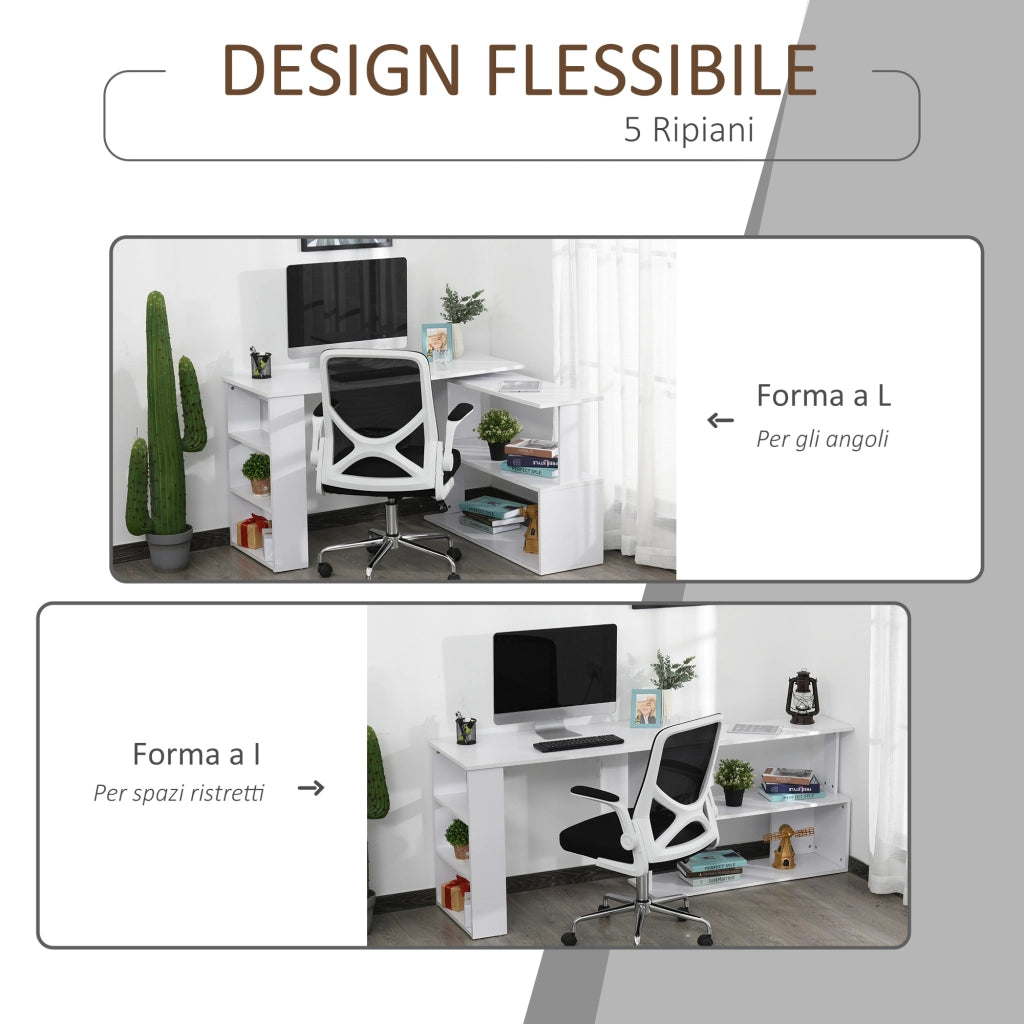 Scrivania Angolare Bianca con Ripiani e Cassetti ¨C Zephmum ¨C 120x100x74.5cm