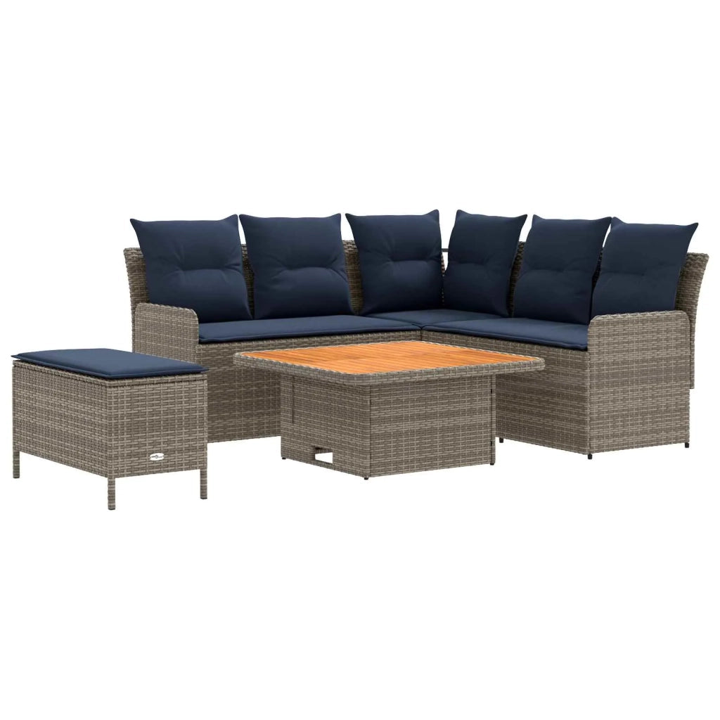Set di Mobili con cuscino 5 pcs Grigio e Blu Navy Rattan in PE