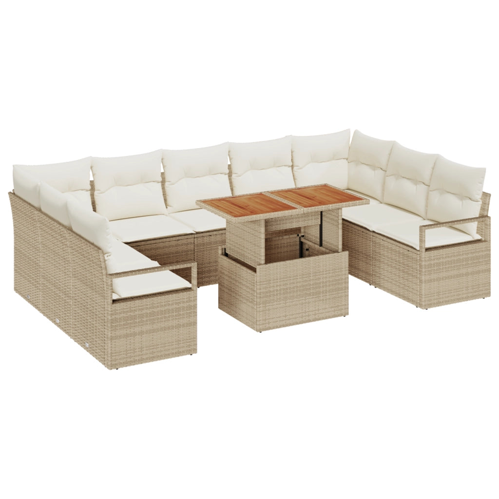 Set di divani da giardino  10 pezzi con cuscini in polirattan beige