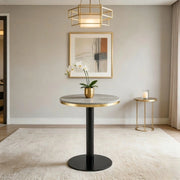 Tavolino basso rotondo con piano effetto marmo e bordo dorato, in MDF e metallo, per soggiorno, grigio, diametro 60 cm