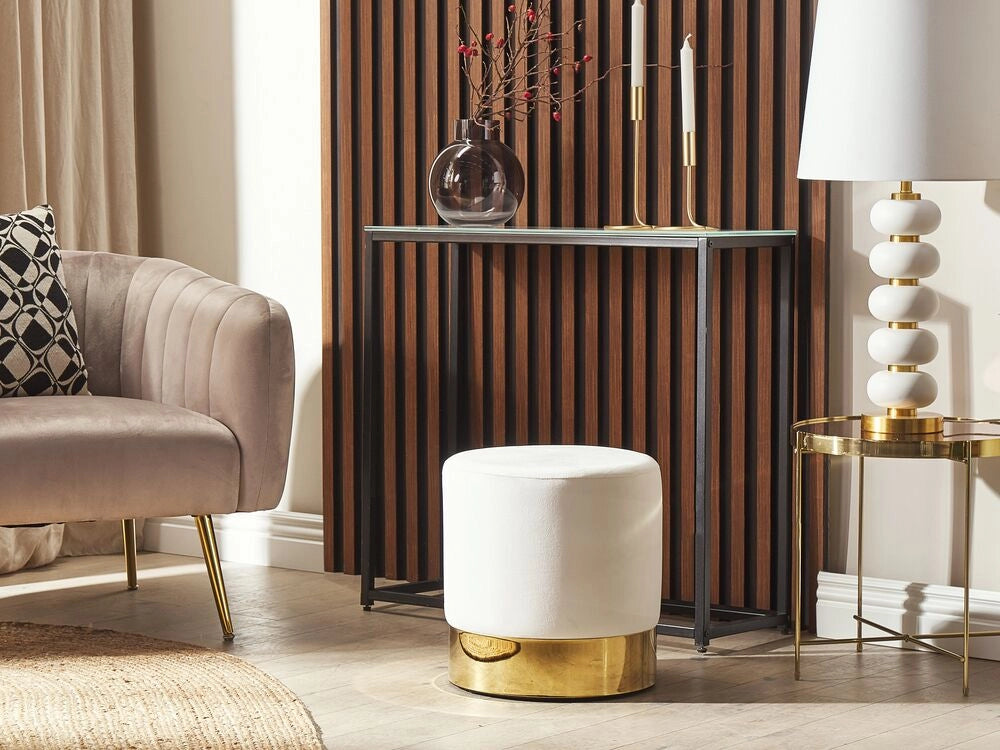 Poggiapiedi rotondo velluto bianco e oro toletta sgabello glam sgabello