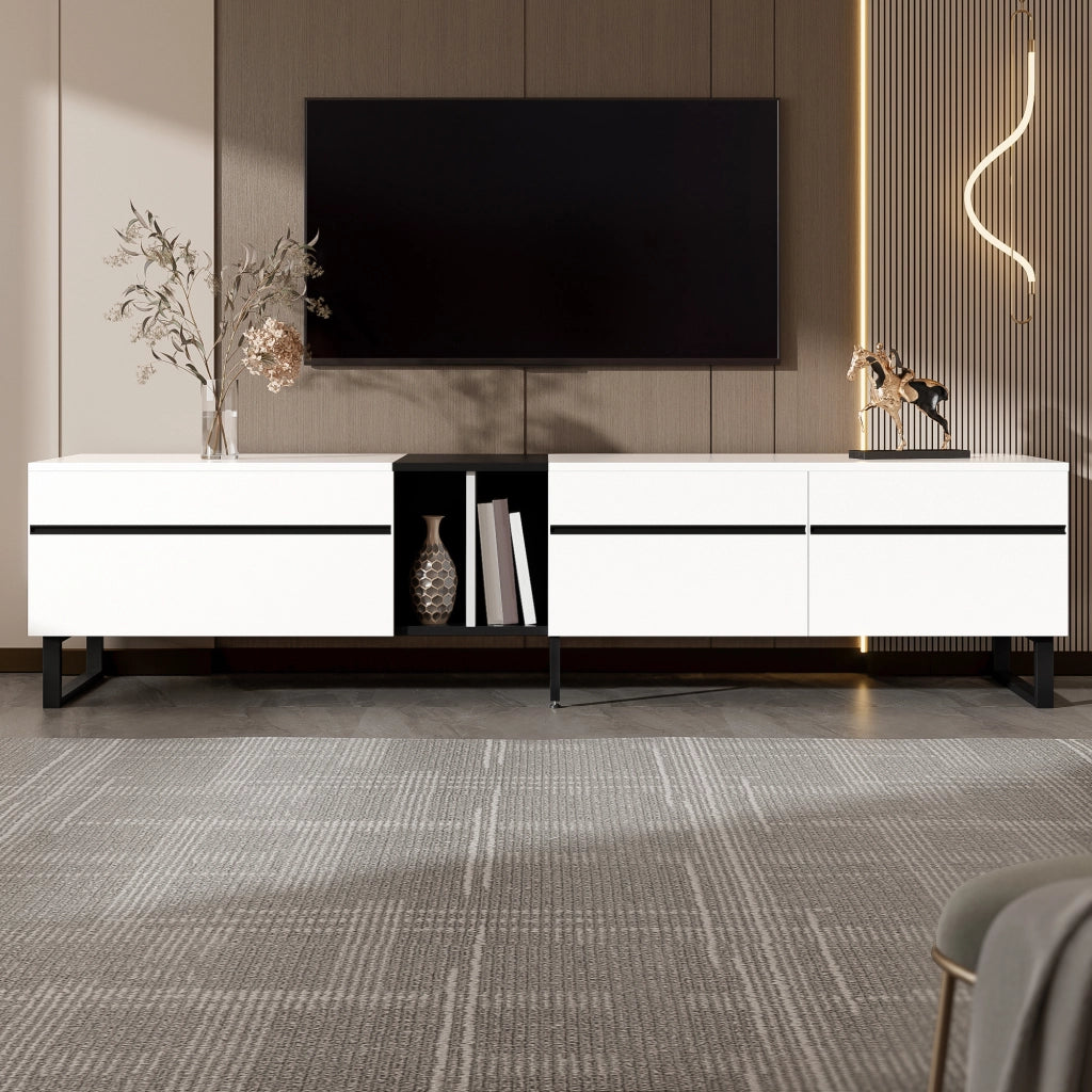 Mobile TV con 2 Ante; 1 Vano a Ribalta e Vano Aperto; Stile Minimalista; per Soggiorno; 180??38??45 cm; Bianco