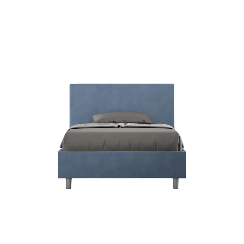 Letto imbottito 1 piazza e mezza 120x190 cm Adele - Contenitore,Microfibra,Blu