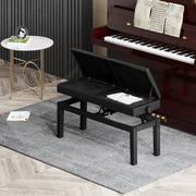 Panca per pianoforte regolabile con vano portaoggetti, seduta in ecopelle nera, 105 x 37 x 48-58 cm