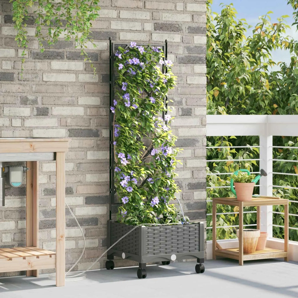 Vaso da Giardino con Irrigazione e Ruote Grigio Chiaro PP 3422947