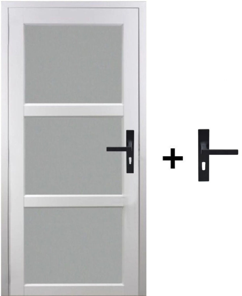 Blocco Porta Kenya Vetro Bianco H204 x L83 Pannello Ribs Spinta Sinistra + Maniglia