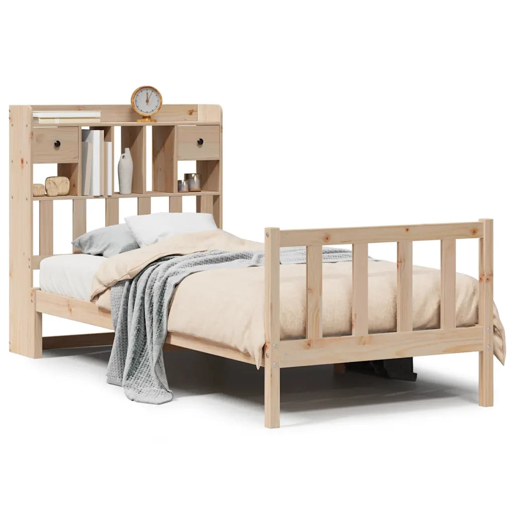 Letto Libreria senza Materasso-Struttura Letto con contenitore 90x190 cm Legno Massello Pino 191186
