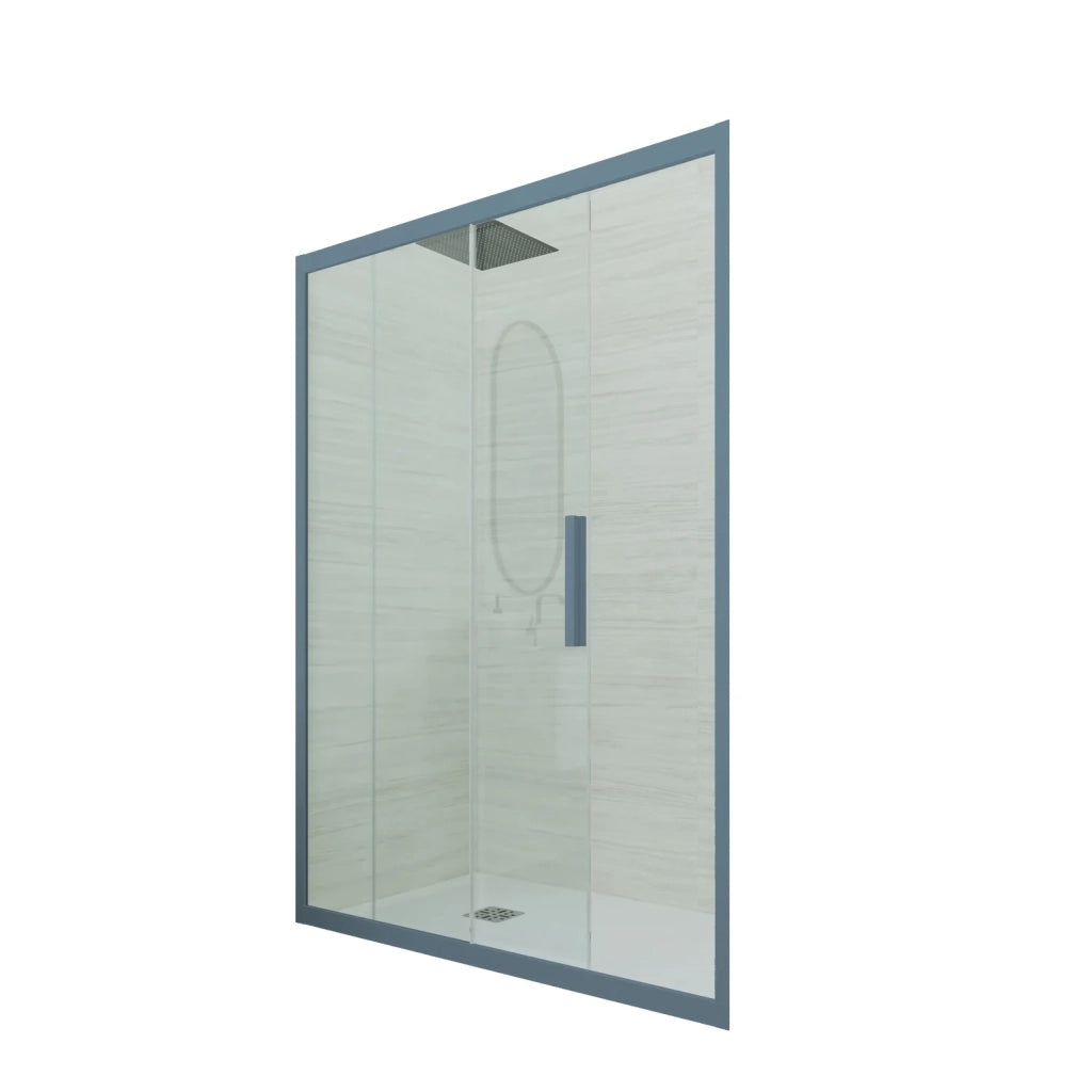Porta doccia scorrevole 130 CM H 200 Vetro Trasparente Profilo Blu Navy mod. Deco