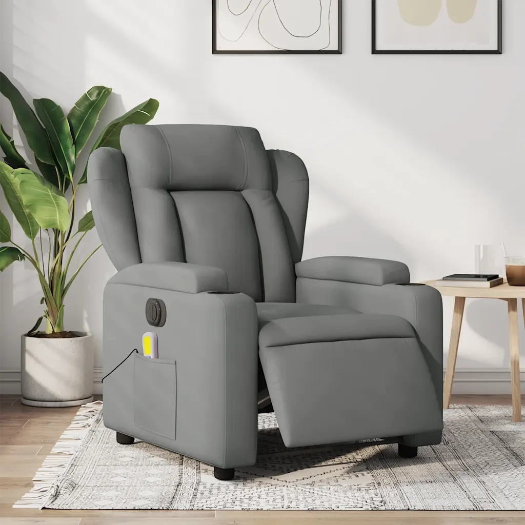 Divano Sedia-Poltrona Reclinabile Massaggio Elettrica Grigio Scuro Tessuto 752861
