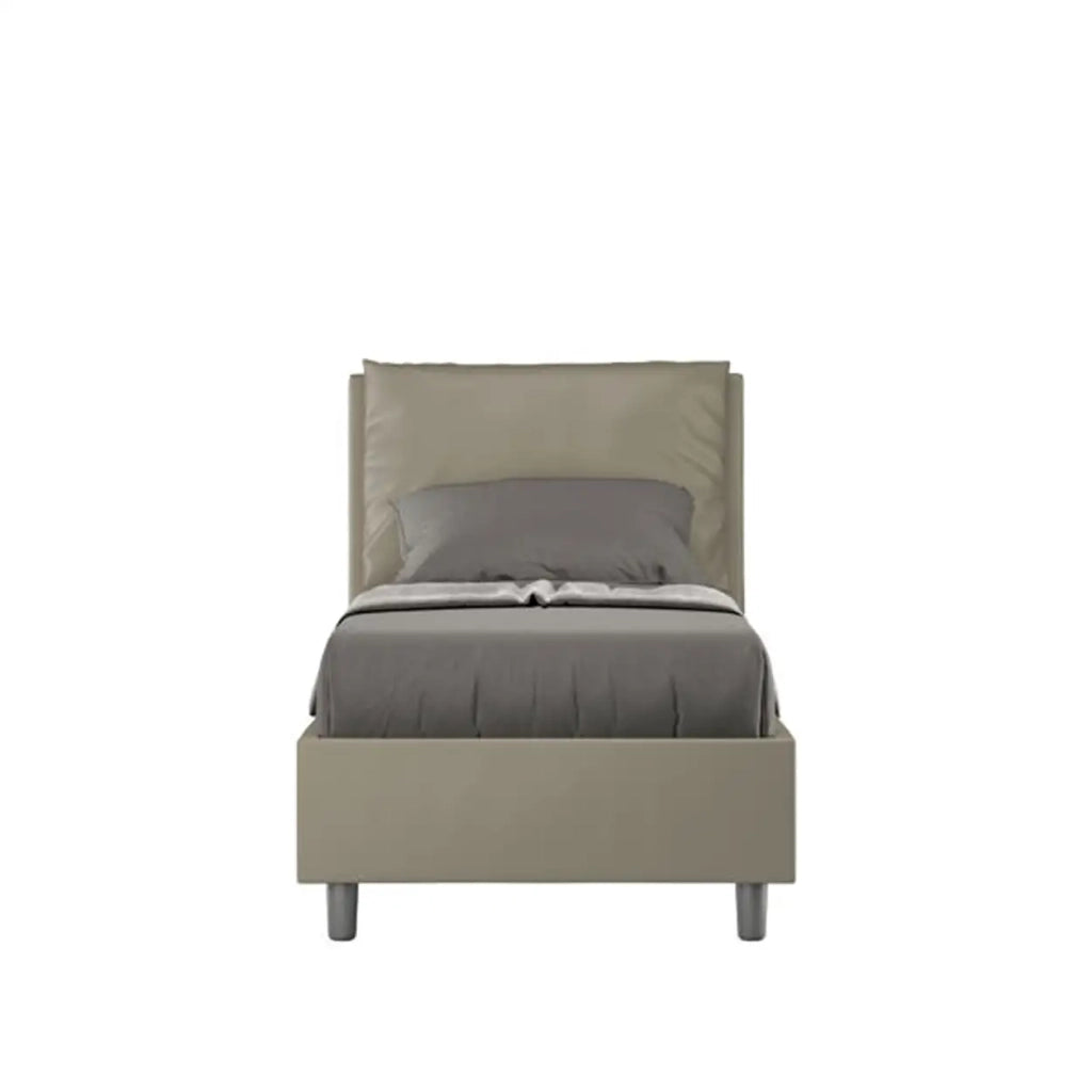 Letto singolo con rete imbottito 80x210 similpelle cappuccino Antea