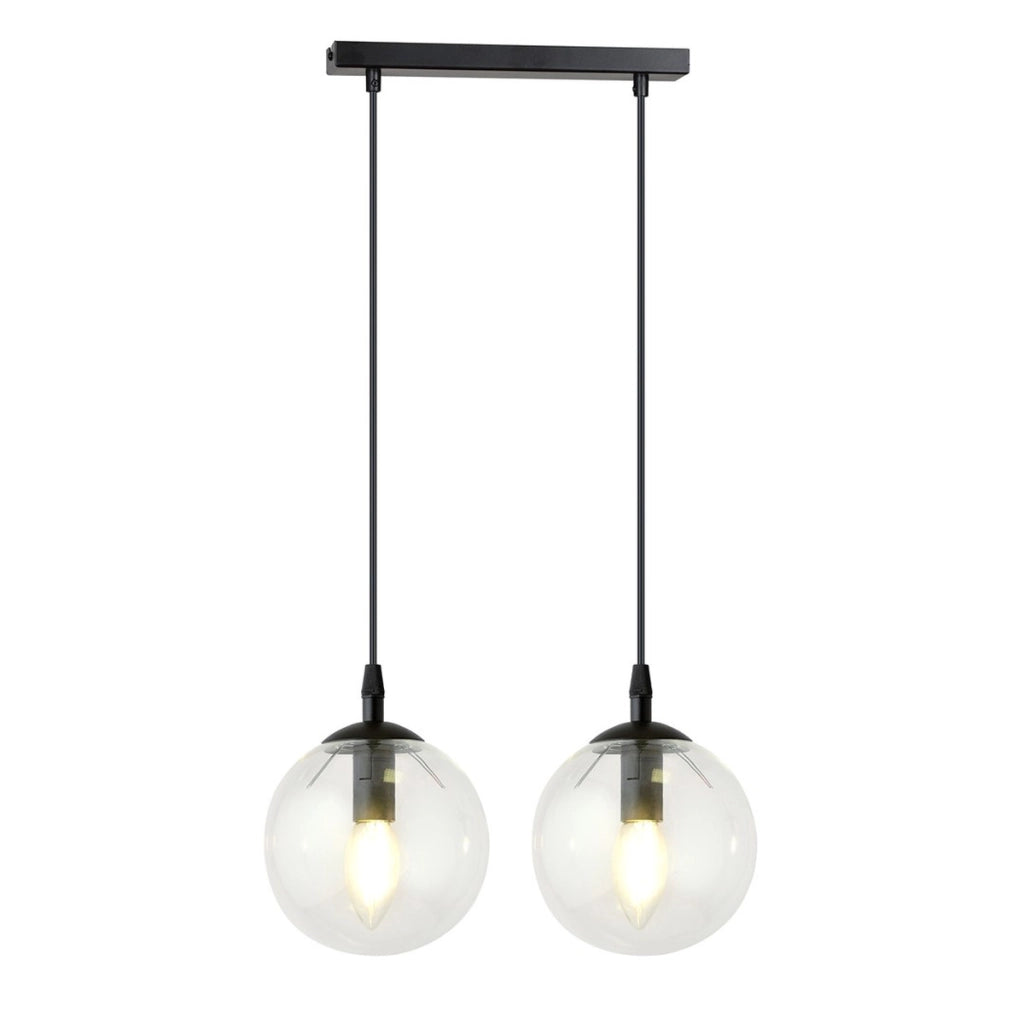 Lampada a sospensione COSMO in acciaio nero e vetro trasparente