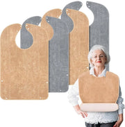 Slabbetjes per adulto, 4-pack, slabbetjes in cotone premium per adulto con cappuccio opzionale, protettore impermeabile per abbigliamento per anziani, adulti e disabili (color camel + grigio)