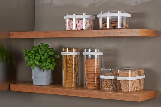 Contenitore trasparente e bianco per il contenimento di biscotti e pane tostato - Grande contenitore di organizzazione per la cucina - 1900 ml - Transparante e Bianco Contenitori di magazzino