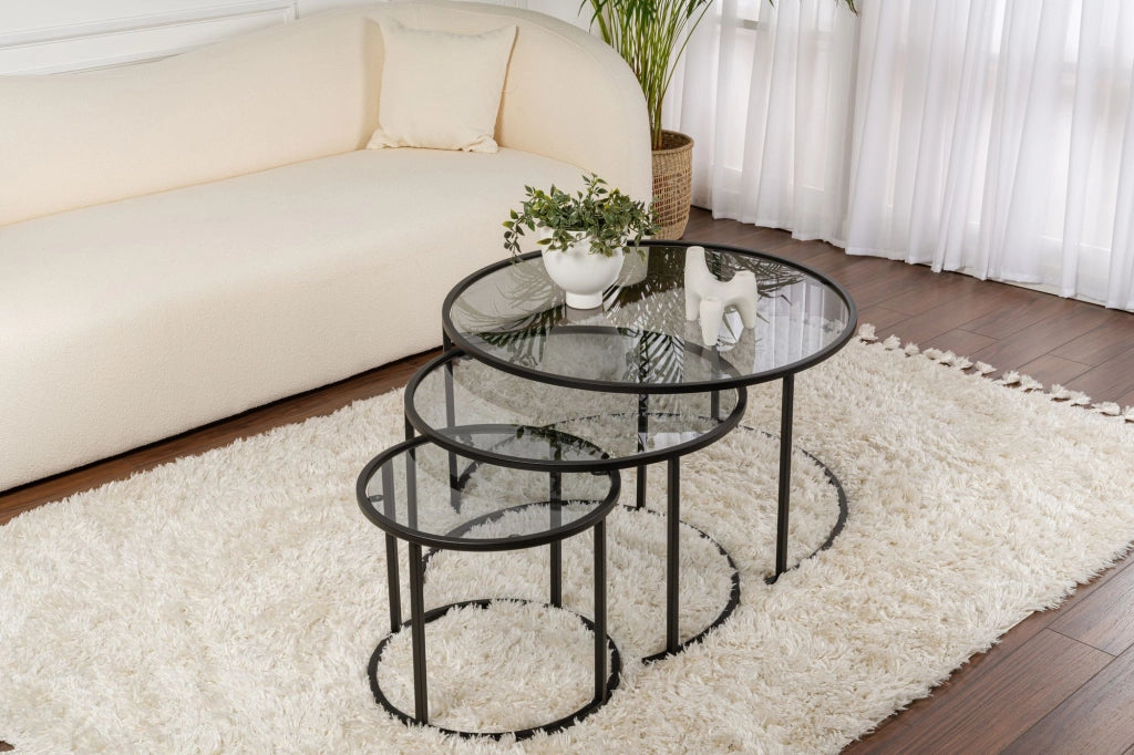 Set di 3 tavolini in metallo "Aurum" - 80 x 80 x 43 cm - Nero Grigio