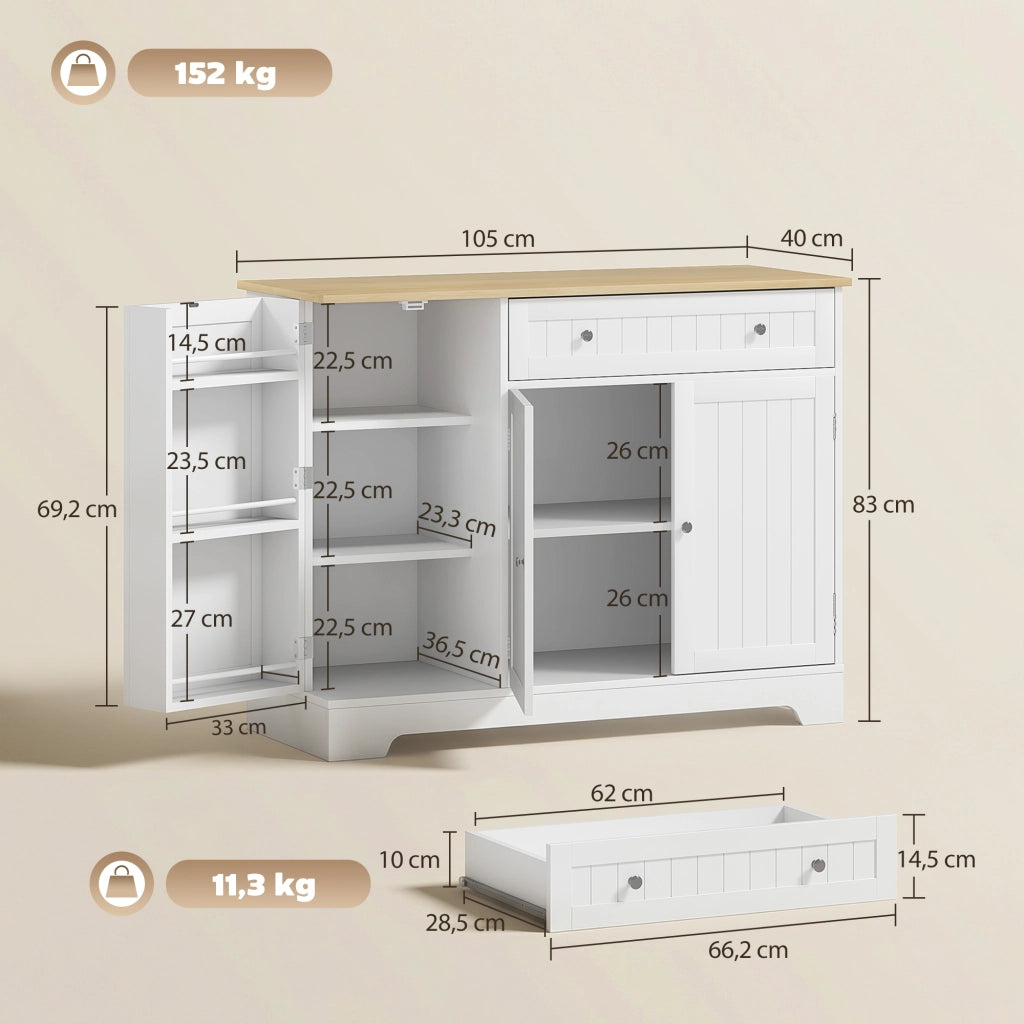 Armadio da cucina ¨C zephmum ¨C bianco, con 3 ante, cassetto, ripiani, 105x40x83 cm