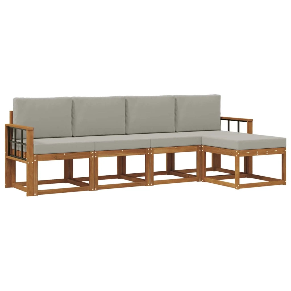 Set di divani da esterno 5 pcs Grigio Naturale e Chiaro
