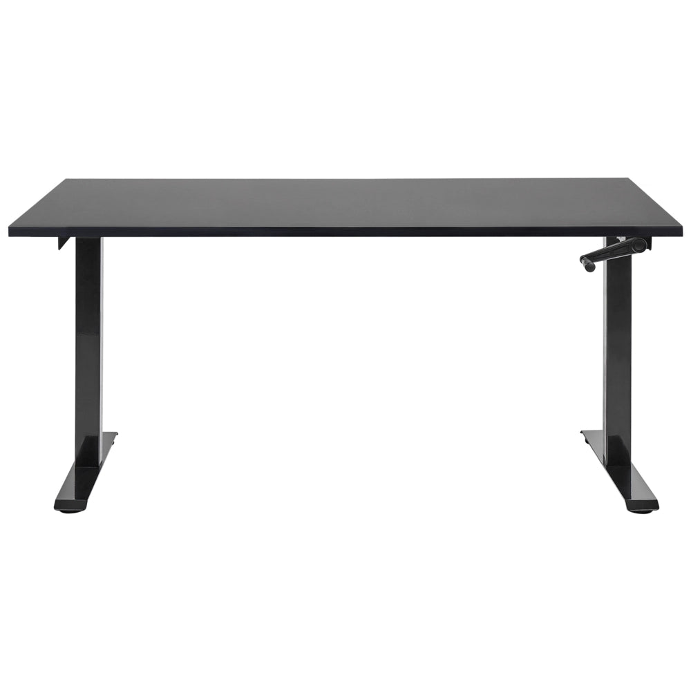 Scrivania regolabile manualmente in altezza Piano del tavolo legno nero Telaio in acciaio nero 160 x 72 cm Piedi quadrati Design moderno Ufficio