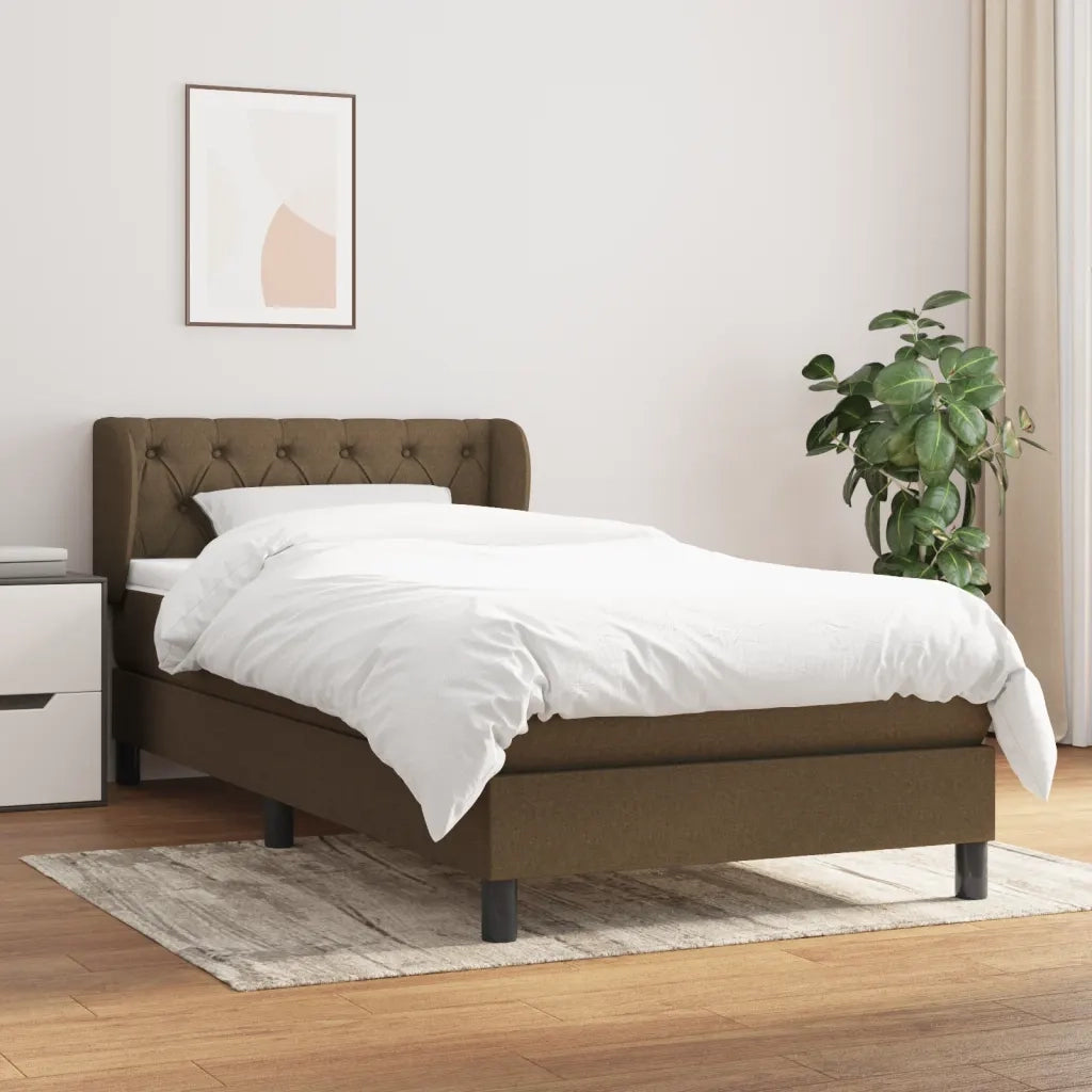 Letto singolo | Letto per adulti | Giroletto a Molle con Materasso Marrone Scuro 80x200 cm Tessuto