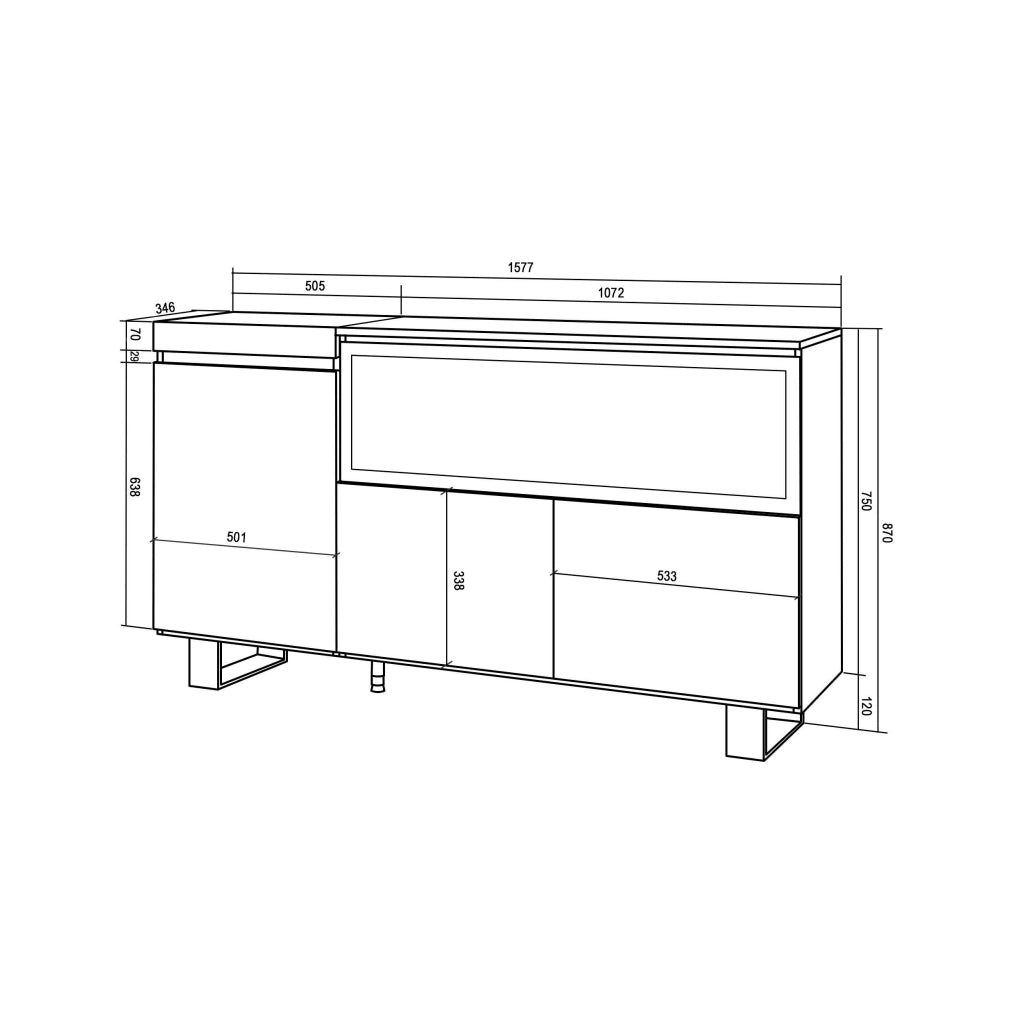 Credenza, Mobile, 158x35x87cm, 3 Porte, Camino elettrico XXL, Design industriale, grigio cemento RF3289