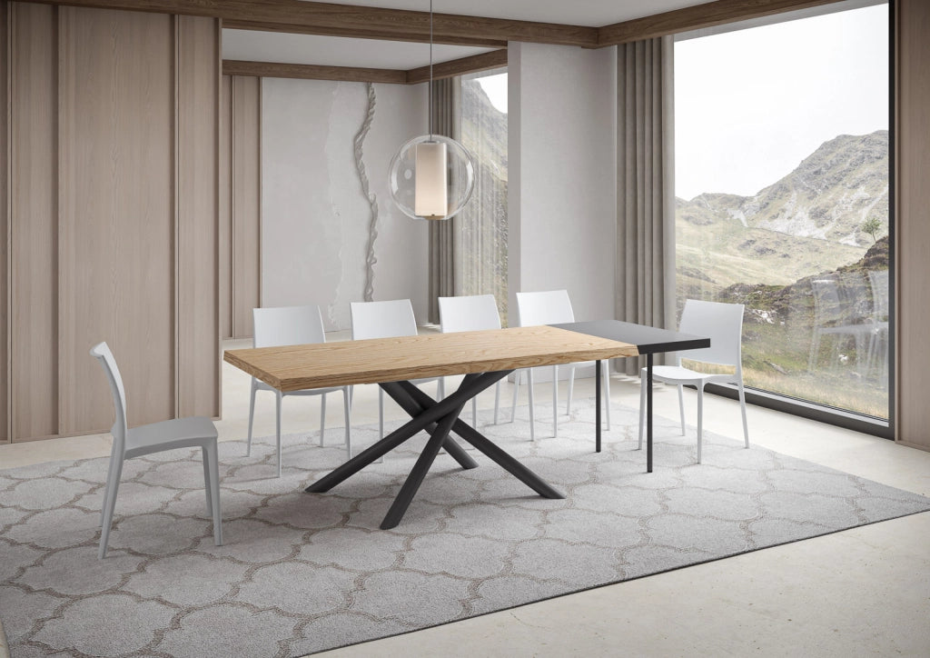 Tavolo allungabile 90x200/250 cm Vindral scortecciato rovere gambe antracite