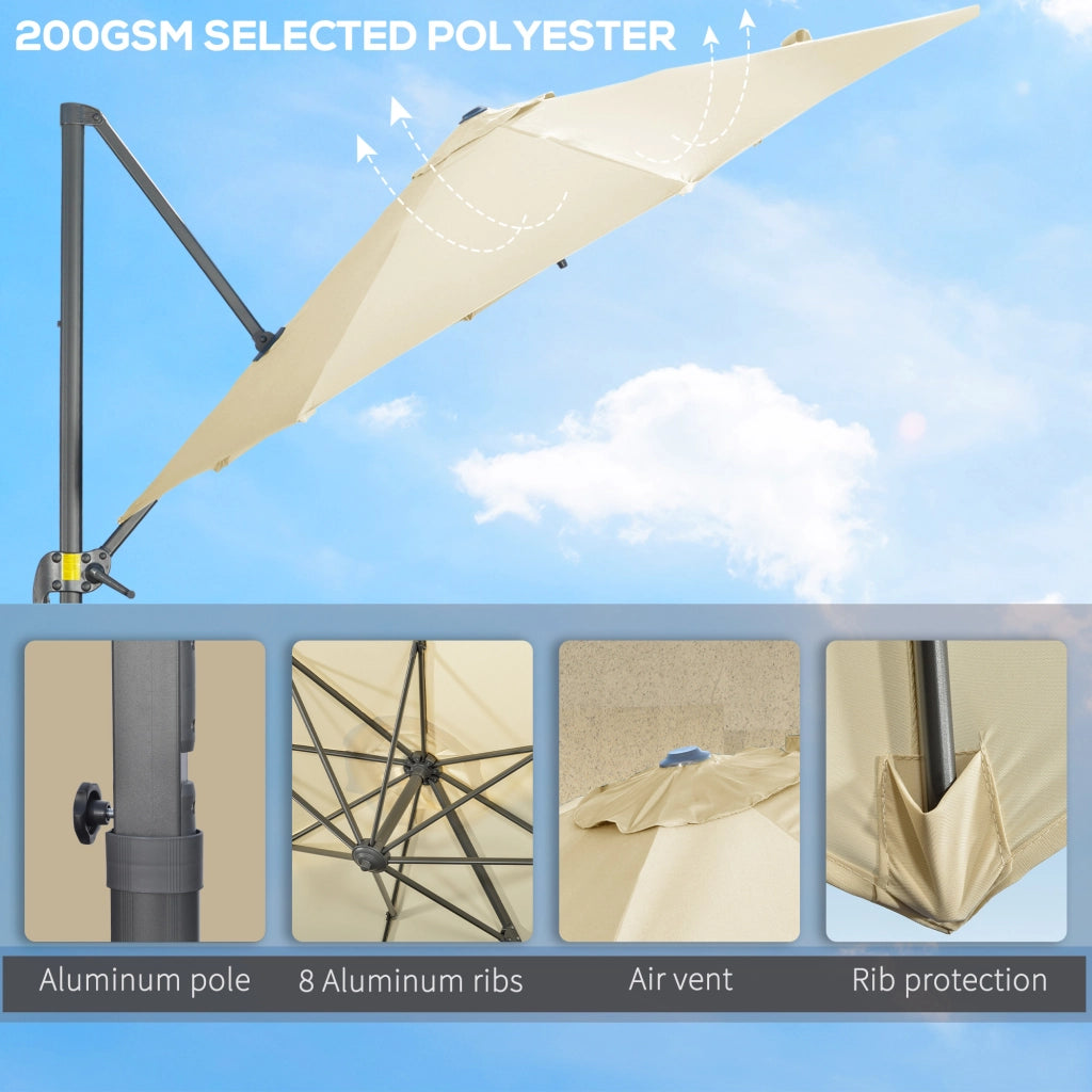 EasyComfort Ombrellone da Giardino Decentrato 3x2.5 m con Angolazione Regolabile e Girevole a 360°, Crema