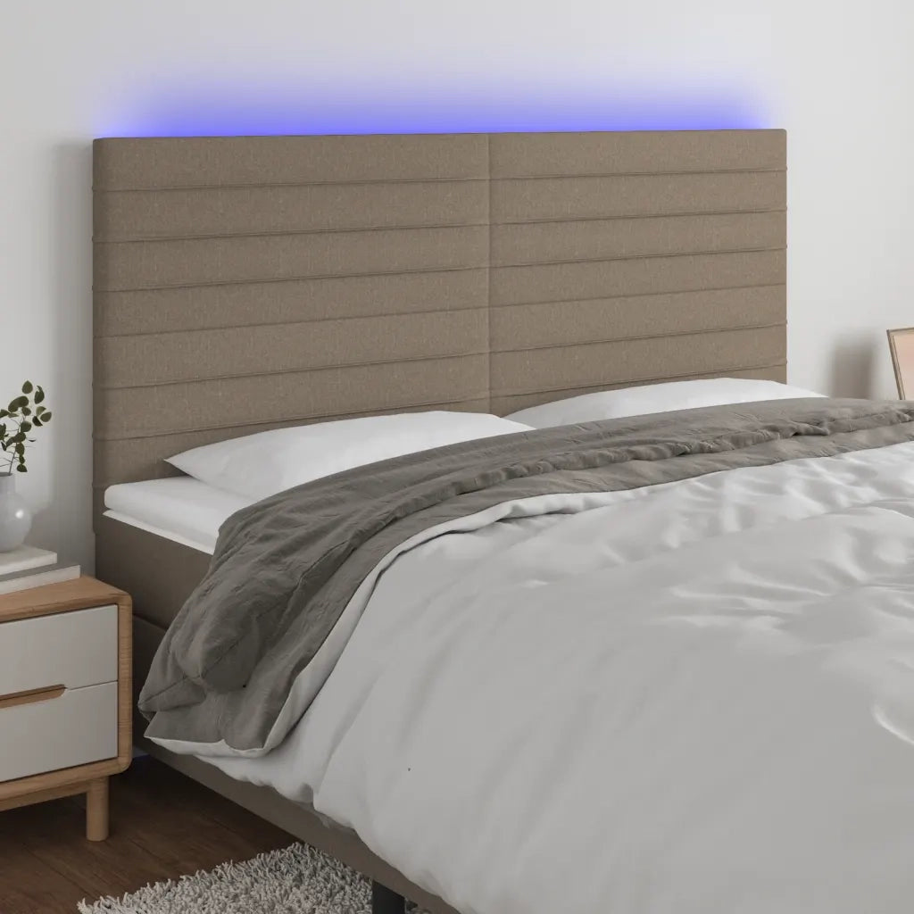 Testiera a LED-Testata con LED Tortora 180x5x118/128 cm in Tessuto 219403