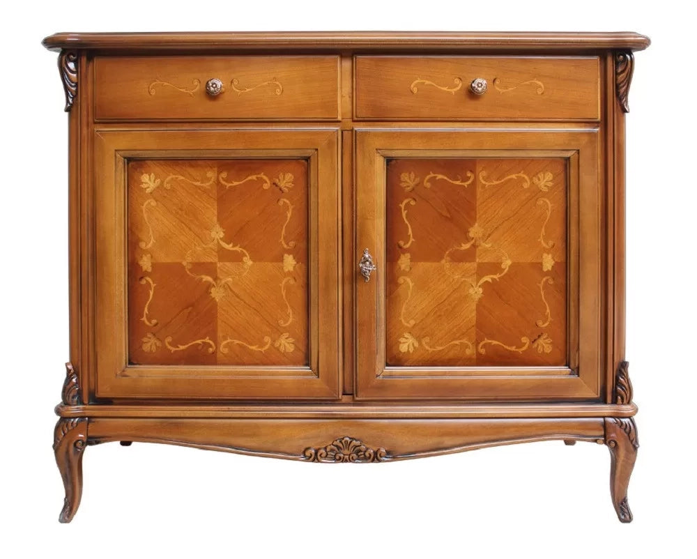 Credenza classica in legno 2 porte 2 cassetti finitura bassano l.111 p.44 h.91 - Mobili 2G