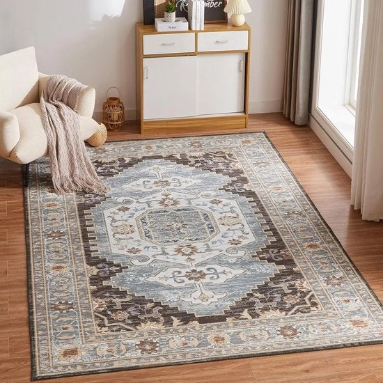 Tappeto per soggiorno, 80 x 150 cm, tappeto per camera da letto, stile vintage, bassopoli, grande, morbido tappeto per camera da letto, antiscivolo, tappeto soffice, marrone