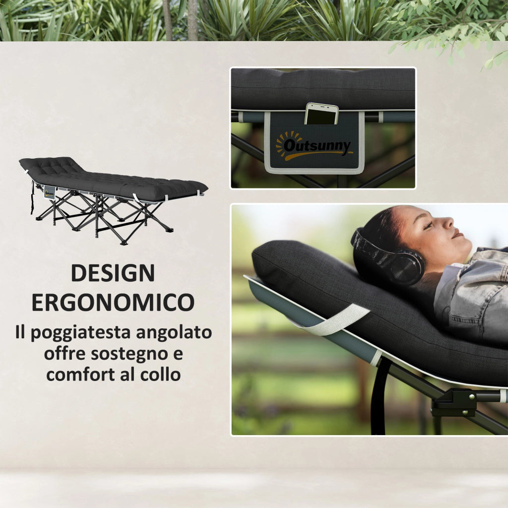 Letto da campeggio pieghevole con materasso ¨C zephmum ¨C nero 186x68x37 cm