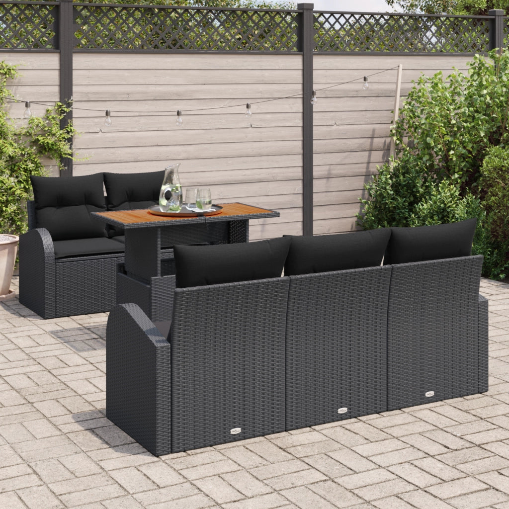 Set Divano da Giardino  in 6 Pezzi con Cuscini Neri in Polyrattan