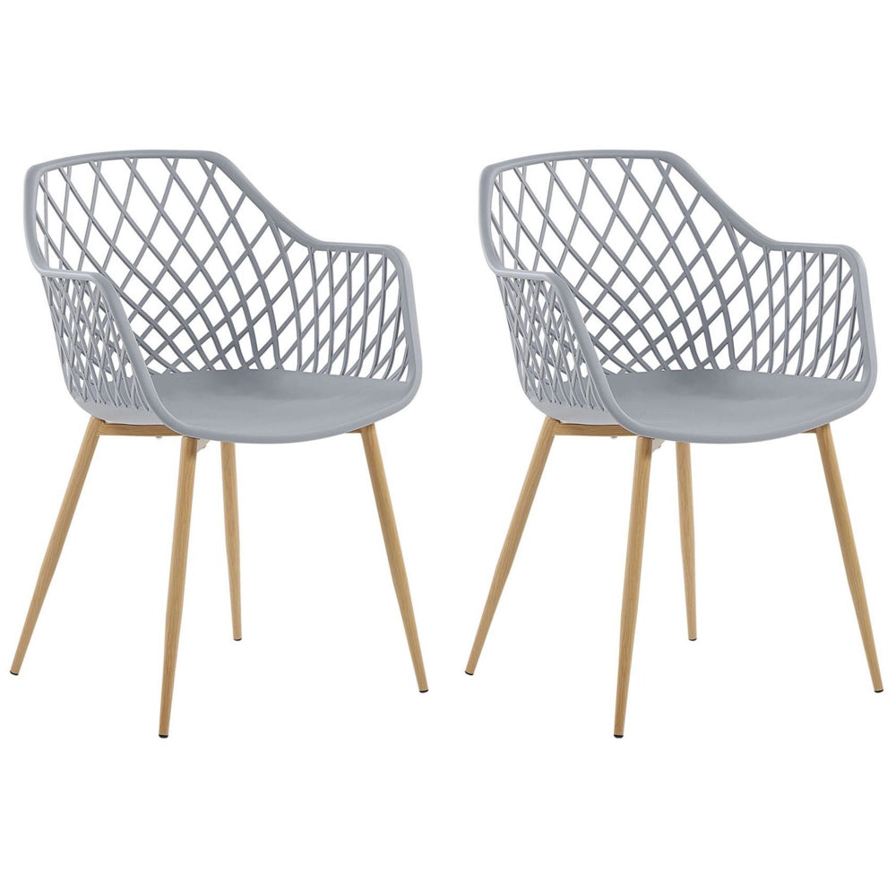 Set di 2 sedie da pranzo grigio sintetico sedile in legno chiaro gambe in metallo aperto netto indietro moderno soggiorno stile scandinavo