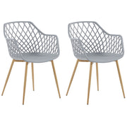 Set di 2 sedie da pranzo grigio sintetico sedile in legno chiaro gambe in metallo aperto netto indietro moderno soggiorno stile scandinavo