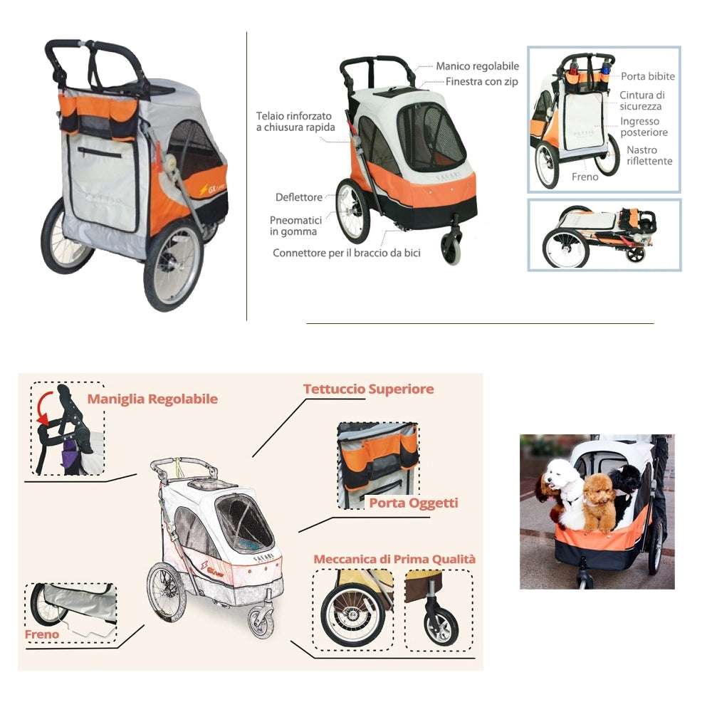 Passeggino per animali peso max 30 kg safari shuttle cani gatti e piccoli animali