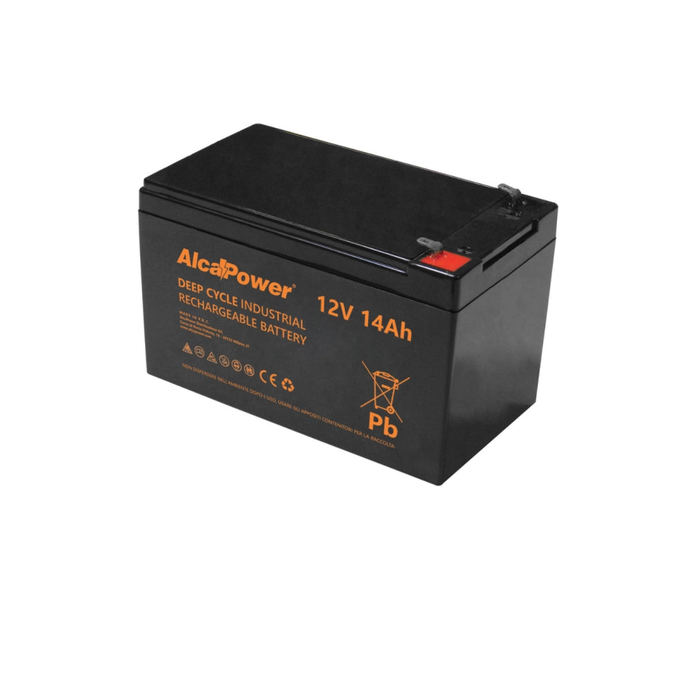 Batteria Ciclica 12V 14Ah Deep Cycle (AGM) - Specifica per Bici Elettriche, Monopattini e Fotovoltaico - Attacco Faston T2
