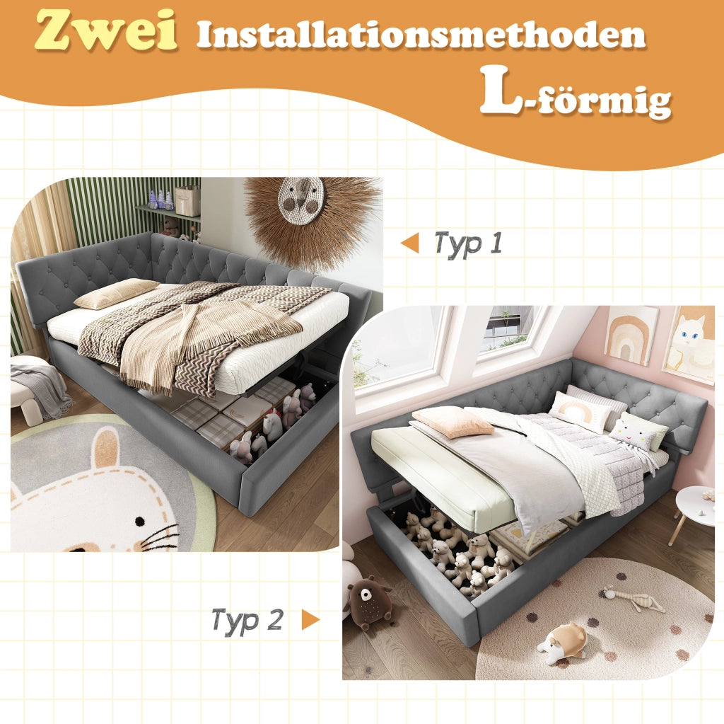 Letto con contenitore idraulico 90x190 cm in velluto grigio