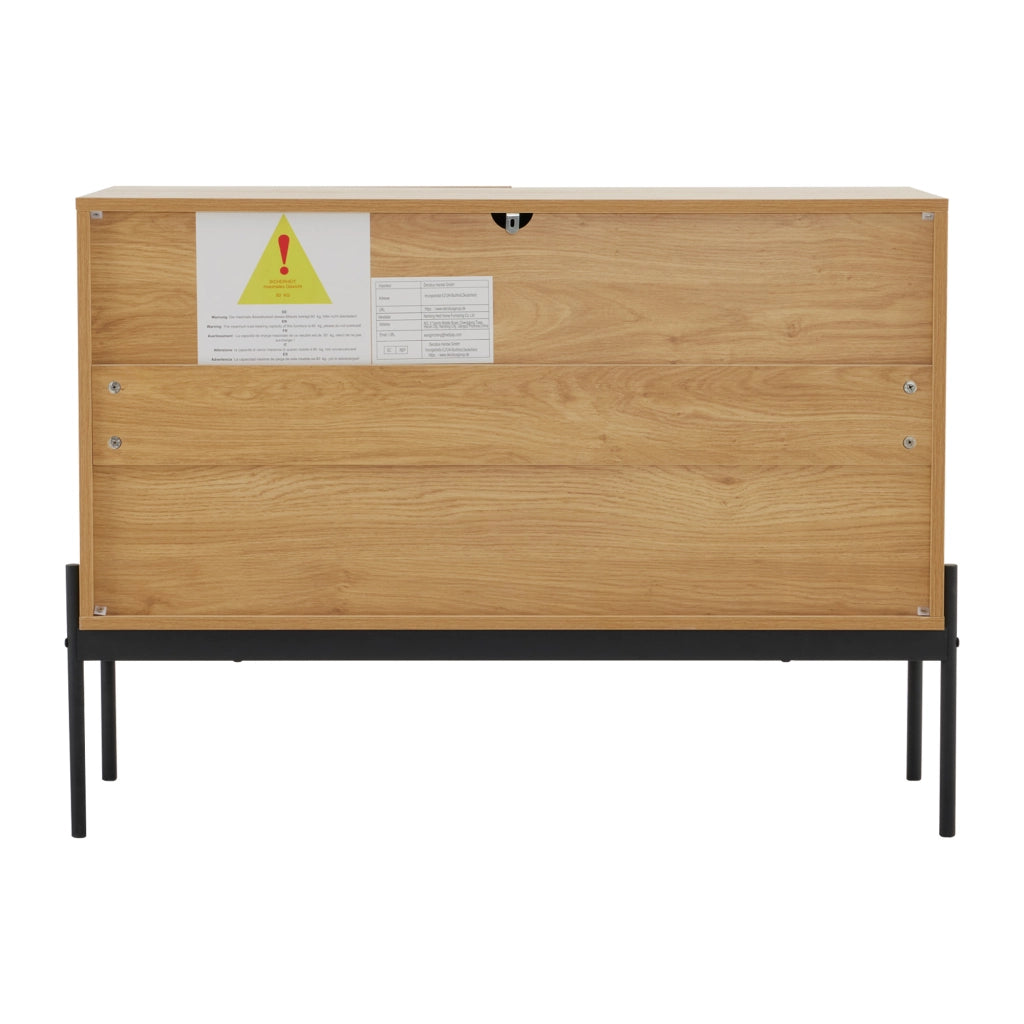Credenza con 2 ante e ripiano regolabile; gambe in metallo - per soggiorno - 100x40x75 cm - naturale