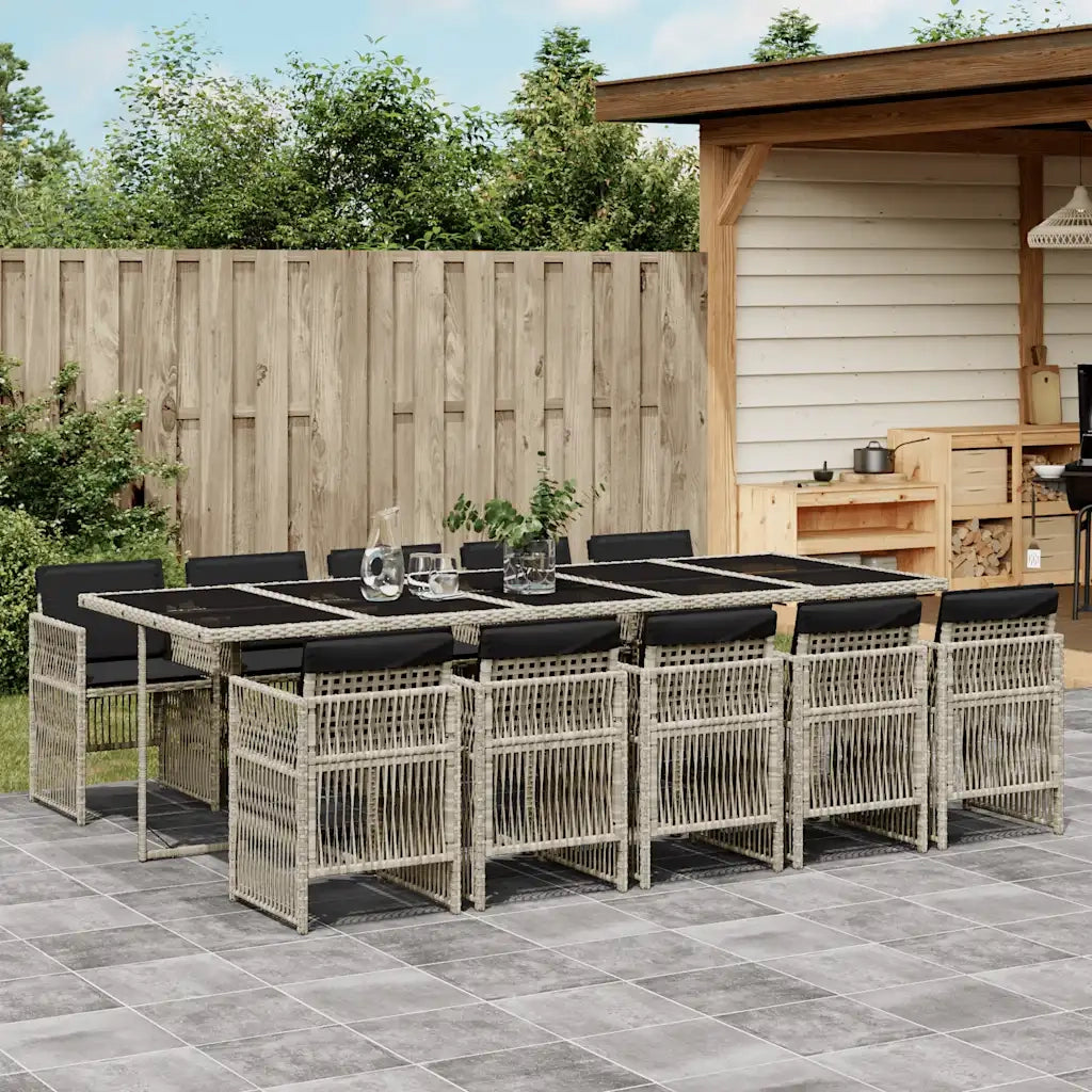 Set Pranzo Giardino 11pz con Cuscini Grigio Chiaro Polyrattan 3210935