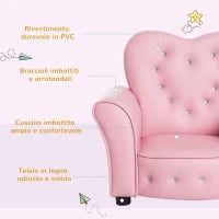 Poltroncina per Bambini Imbottita, Poltrona per cameretta con Rivestimento in PVC e Struttura in Legno, 59x41.5x49cm, Rosa