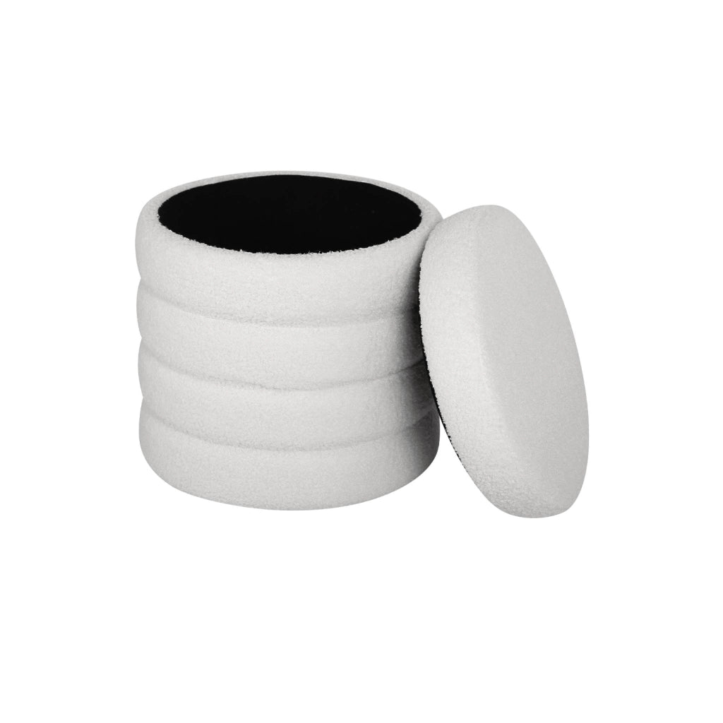 Pouf contenitore in bouclé, bianco